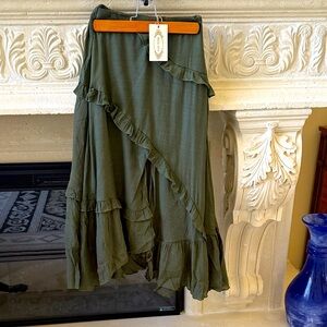 Joyfolie Olive Ruffle Midi Skirt
